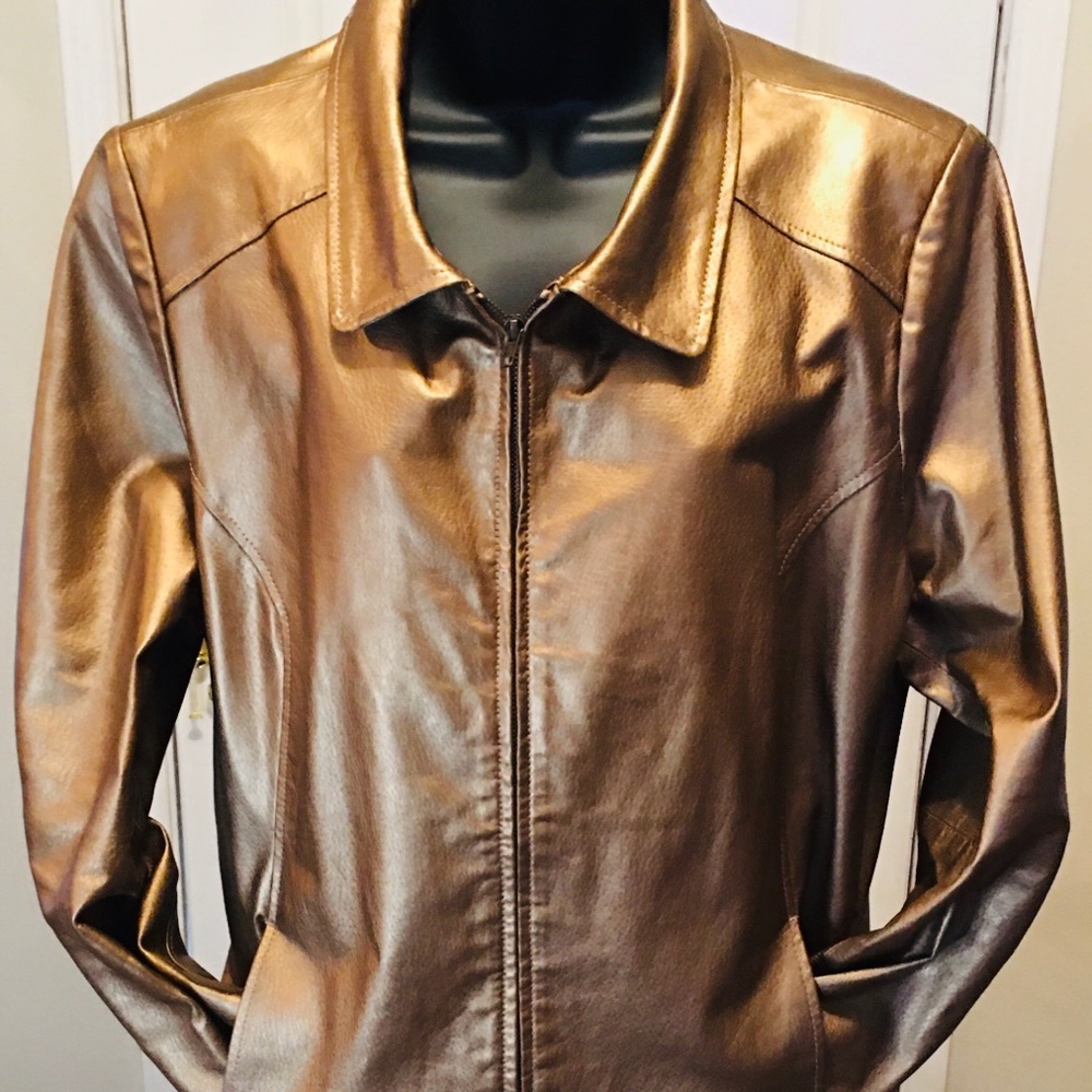 In Good Condition Jessica London Golden Bronze Leather Jacket Size 18